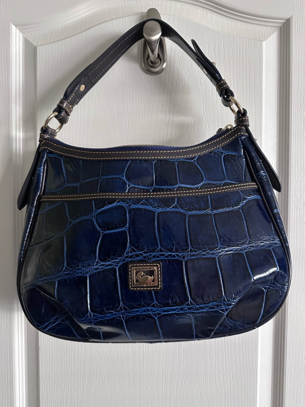 Dooney & Bourke Navy Blue Croc-Embossed Shoulder Bag